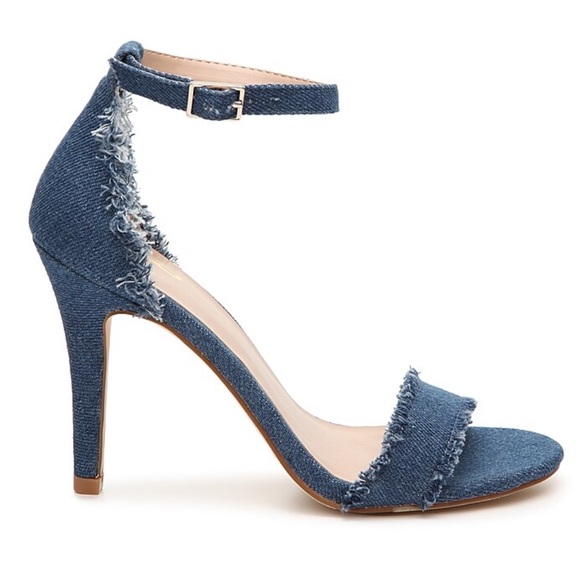 HP! Mix No. 6 Pavia Denim Ankle Strap Frayed Heels NWT Women’s Size 7.5 - Picture 2 of 11